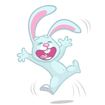 Vector Illustration Of Cartoon Bunny Rabbit Hopping. Easter Rabbit Excited