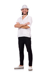 Young man in hat isolated on white