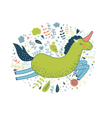 Cute magic collection with unicorn, rainbow, fairy wings. Dream