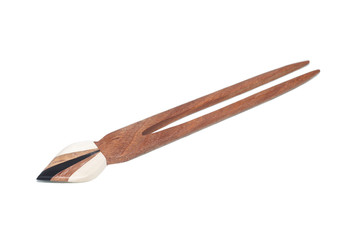 Wooden hairpin isolated on white