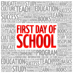 First day of school word cloud, education concept background