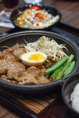 pork with egg and vegetables teppanyaki