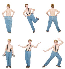 Fototapeta premium Funny man with trousers isolated on white