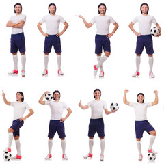 Young male football player isolated on white