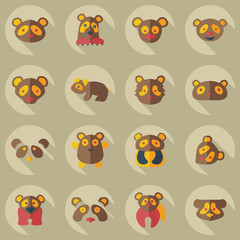 Flat concept, set modern design with shadow pandas