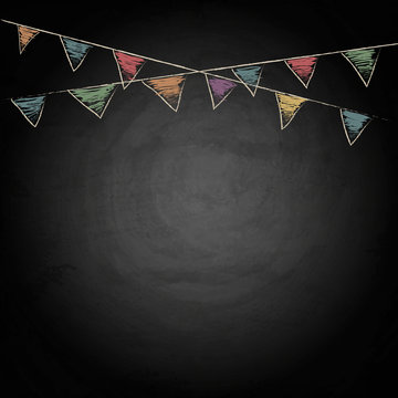 Chalkboard background with drawing bunting flags