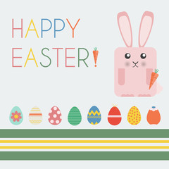 Happy Easter Greeting Card. Easter Bunny and Easter Eggs. Happy Easter icon set. Exclamation Mark as Carrot. Digital background vector illustration.