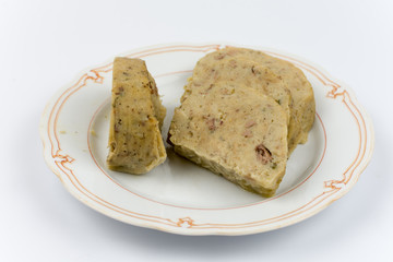 Chicken liver speciality sliced on the plate