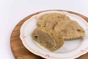 Chicken liver speciality sliced on the plate