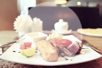 white circle frame for text theme cafe blurred background