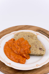 Slovakian recipe of chicken liver pasta with tomato sauce