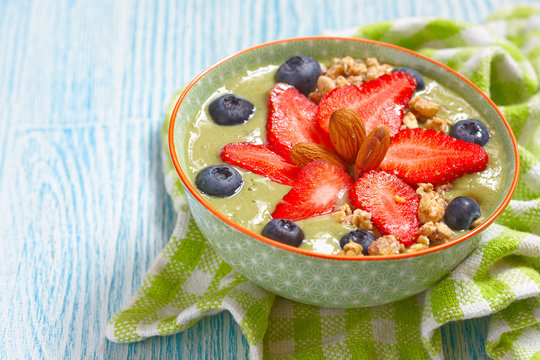 Matcha Green Tea Smoothie In A Bowl