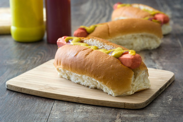 Hot dogs with mustard and ketchup

