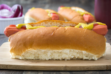Hot dogs with mustard and ketchup
