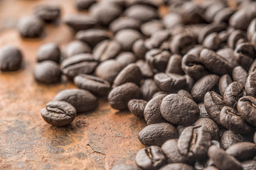 Coffee beans on a metal table