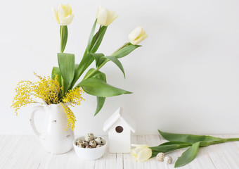 Easter decorations on a white background