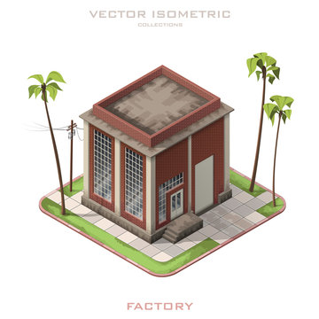 Brick building factory in isometric. Vector illustration