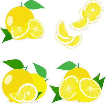 Lemon, lemon slices, set of lemons, vector illustrations