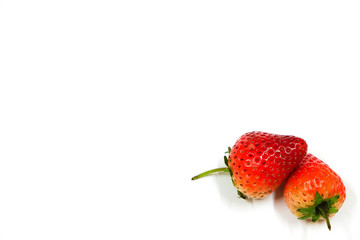 two Strawberries isolated on white background with copy space fo