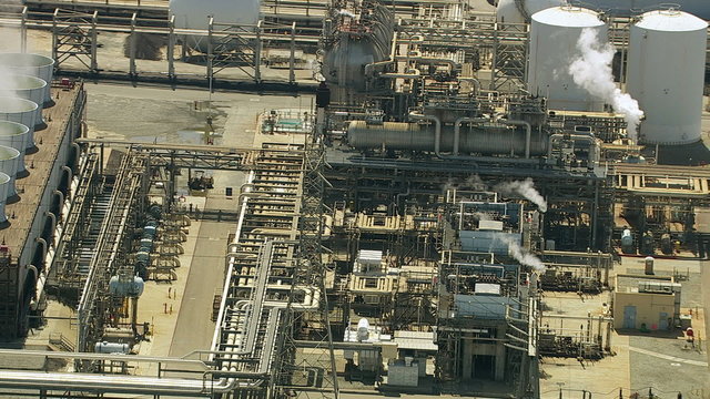 Aerial shot of off oil refinery, Southern California