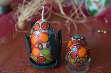 Easter eggs and candles.