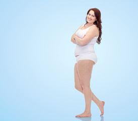 happy plus size woman in underwear