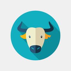 Spanish bull buffalo flat icon. Animal head vector