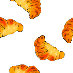 Hand drawn croissant isolated on white background.