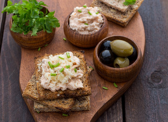 Toast with smoked salmon pate and cheese