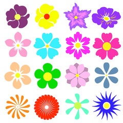 Flowers icon set with different spring and summer flowers. Colorful vector illustration.