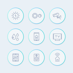 Fototapeta premium Smart House line icons, smart electronics, internet of things round icons, vector illustration