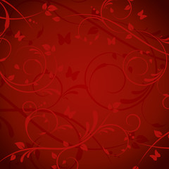 Red Floral Background with Butterflies