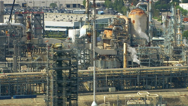 Aerial shot of off oil refinery, Southern California