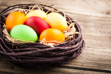 Easter eggs in a nest