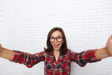 Girl Taking Selfie Smart Phone Photo Camera Excited