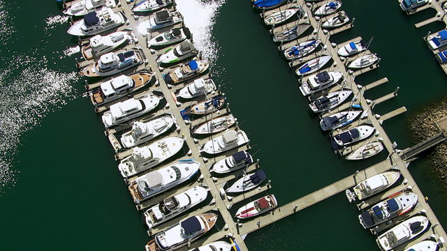Aerial view of sail boats docked in harbor