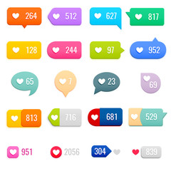 Set of Like Counter Notification Icons on Ribbons and Labels