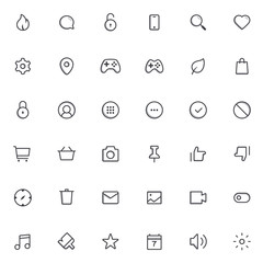 Outline vector icons for web and mobile. 36 Icons, 2 pixel stroke & 48x48 resolution