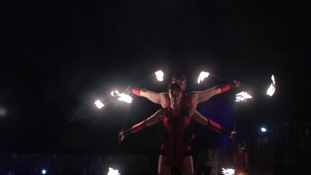 Amazing Fire Show at Night on a Wedding.