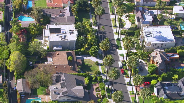 Aerial shot of Hollywood California neighborhood