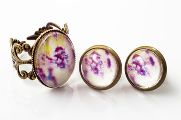 Beautiful jewelry set, ring and earrings, vintage style