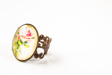 Handmade ring with antique gold  isolated on white background