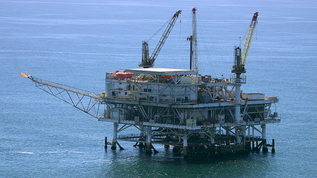 Aerial shot of off shore oil platform
