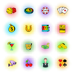 Gambling icons set, comics style