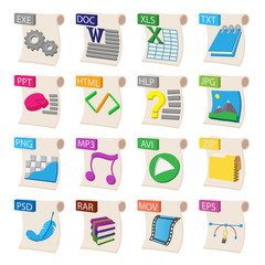 File format icons set, cartoon style