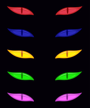 Vector spooky eyes set isolated on black background