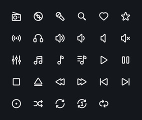 Music outline vector icons. 29 Icons & 48x48 resolution