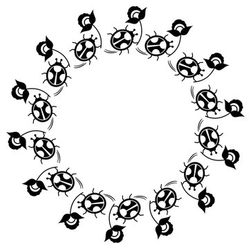 Contour round frame with ladybugs silhouettes. Vector clip art.