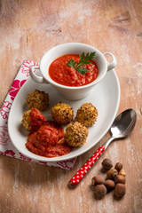 maize vegetarian meatball with tomatoes sauce