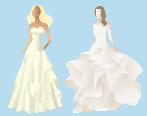 Set illustration of stylized silhouettes of a bride in her weddi